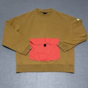 Nike Sweatshirt Mens Medium Yellow Mustard Oversized Quest Kangaroo Pouch Baggy